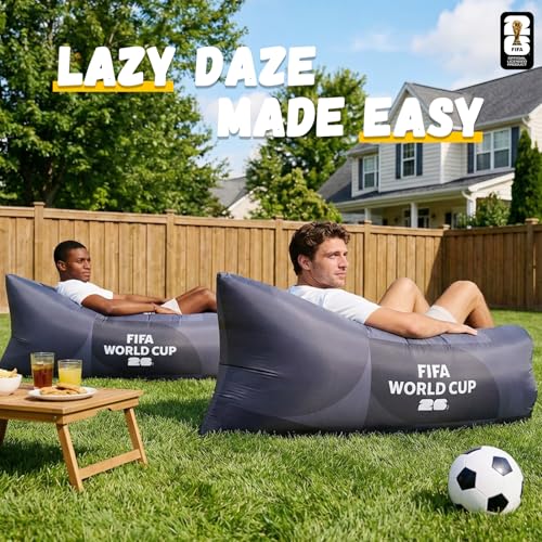 MESUCA FIFA World Cup 2026 Edition Inflatable Sun Lounger, Air Sofa, Blow Up Couch, 210T Polyester Inflatable Camping Chair is Ideal for Backyard, Beach, Travel, Picnics and Music Festivals Black - color: Black