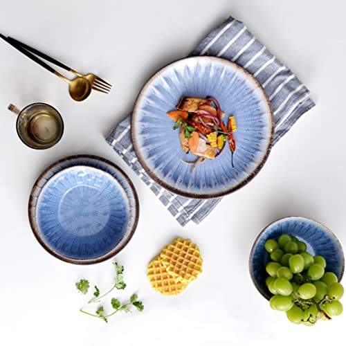 Melamine Dinnerware Sets 12 Pcs, Plates and Bowls Sets, Melamine Plates, Outdoor Dishes Sets, Unbreakable Dinnerware, Serving Dishes for Entertaining, Dishwasher Safe, BPA Free (Classic Blue) - color: Classic Blue