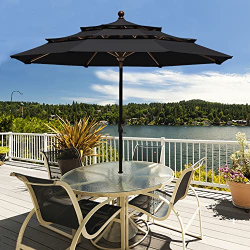 EliteShade USA 10-Year-Non-Fading 9ft 3-Tier Market Patio Umbrella, Commercial Grade Outdoor Table Umbrella with Crank Open, Windproof & UPF 50+ UV Protection, Heavy Duty Ventilation for Garden, Deck, Pool, Backyard, Beach & Bistro, Black - color: Black,