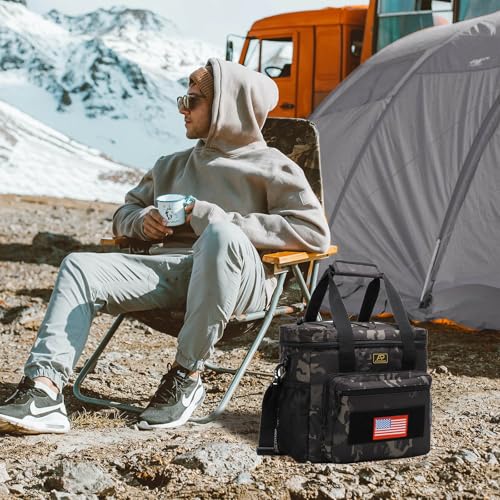 Lunch Box for Men, Tactical Lunch Bag MOLLE Webbing Leakproof Insulated Large Lunch Cooler Women Adult Meal with Adjustable Shoulder Strap Durable Lunch Pail (Camo-Black) - color: Camo-Black, size: Large