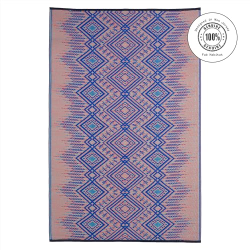 Fab Habitat Outdoor Rug - Waterproof, Fade Resistant, Crease-Free - Premium Recycled Plastic - Boho Southwestern - Porch, Deck, Balcony, Laundry Room, Patio - Jodhpur - Multi Blue - 3 x 5 ft - color: Jodhpur - Blue, size: 3' x 5' (Rectangular)