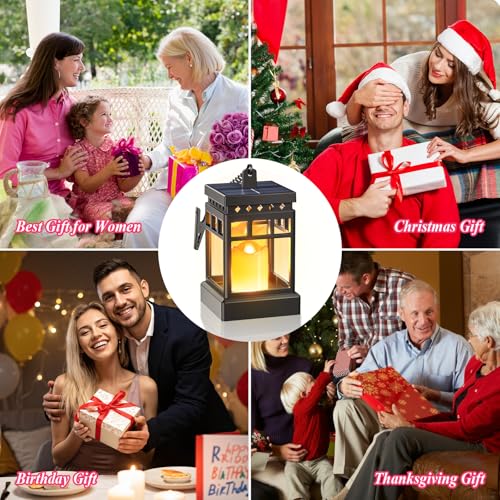 KOOPER Solar Lanterns Outdoor Waterproof, 2 Modes Hanging Solar Lantern with LED Realistic Flickering Flameless Candle, Candles Lanterns Lights Decorative for Outside Hanging Patio Yard Table Tree - style: 4 Pack