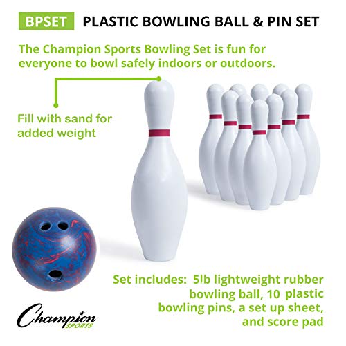 Champion SportsWeighted Foam Bowling Pin Set - color: White, size: 10 Pin Set (With Plastic Ball)
