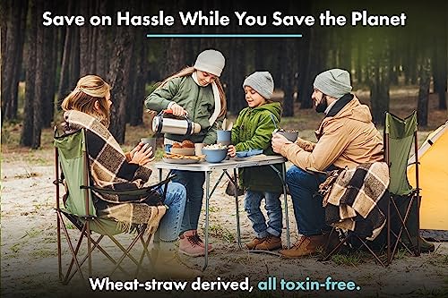FOODLE Wheat Straw Dinnerware Set - BPA Free & Safety Certified - Microwave & Dishwasher Safe - Perfect for Kids, College Dorm, Picnic, Camper, RV Dishes - Camping Plates Cups and Bowls Set - For 6 - color: Multicolor 2