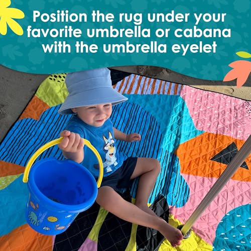 Rudie Nudie Jumbo Beach Mat with Umbrella Hole, 6'7" x 6'7" Waterproof Sandproof Picnic Blanket, Large Foldable Sand Free Beach Blankets for Park, Outdoor Portable Picnic Mat for Grass, Sand & Lawn