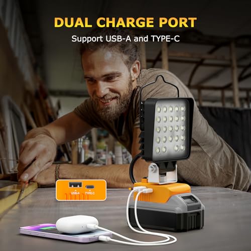 4 Pcs LED Work Light for Dewalt 20v Max Battery, 90W 9600LM Battery Light for Dewalt 20v Tools, Portable Outdoors Cordless Flood Lighting with USB & Type-C Charging Port, Low Voltage Protection - size: 9600LM-4 Pack