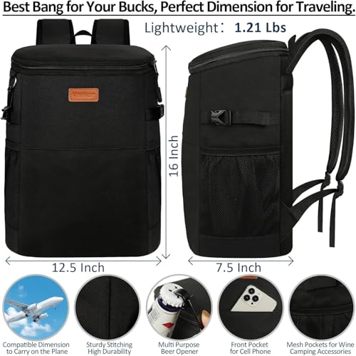 Camping Cooler Backpack 30 45 Cans, Soft Backpack Coolers Insulated Leak Proof Travel Cooler Bag Waterproof Lunch Picnic Beach Work Trip Thermal Bag Drink Beverage Beer Bag Cooler - color: Black, size: 45 Cans