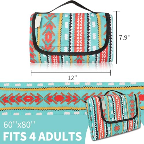 Hi Space Picnic Outdoor Blankets Waterproof Foldable Picnic Mat Sandproof Extra Large Beach Blankets for Grass Lawn Park Camping Family Concert, Vintage Blue Argyle, 80"x60" - color: Blue-vintage Argyle