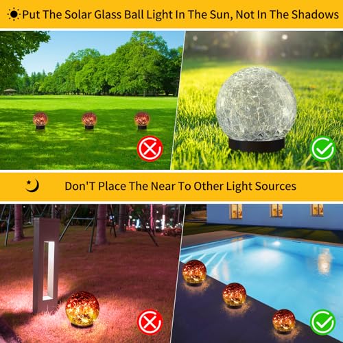 JKIMK Solar Globe Lights Outdoor Waterproof - Cracked Glass Ball Lights for Garden, Patio, Yard, Lawn and Backyard Decor - Decorative Orbs for Outside - color: Gradient red, size: 4 Globes