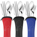Arroyner 3 Pack Reusable Flatware Sets Knife, Fork, Spoon, Chopsticks, 12Pcs Portable Travel Stainless Steel Tableware Dinnerware with Carrying Case - size: 3Pack-12PCS