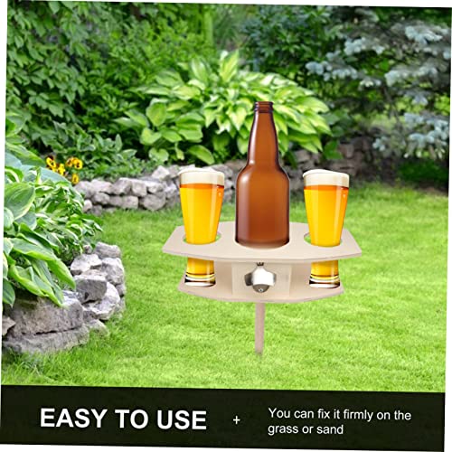 1pc Detachable Outdoor Wine Stake Rack Simple Ground Insert Beer Holder for Picnics and Camping Khaki Wooden Design Easy Assembly and Relocation Fits Bottle