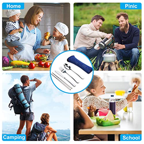10PCS Portable Silverware Set with Case, Lengnoyp Travel Camping Utensils Set, Premium Stainless Steel Travel Cutlery Set, Reusable Safe Flatware Sets for Lunch Box/Workplace/Students, Silver - color: Thick 10 PCS