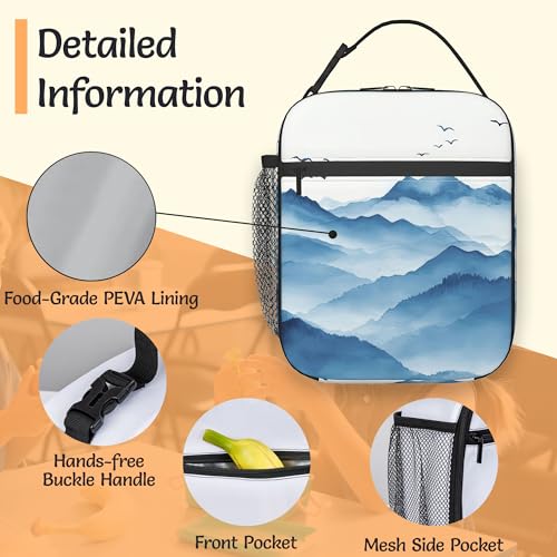 Insulated Lunch Bag,Blue Mountain Durable Lightweight Lunch Box for Kids,Watercolor Hill Portable Thermal Picnic Cool Bags Girls Boys School Daycare,Work,Camping - color: Blue Mountain