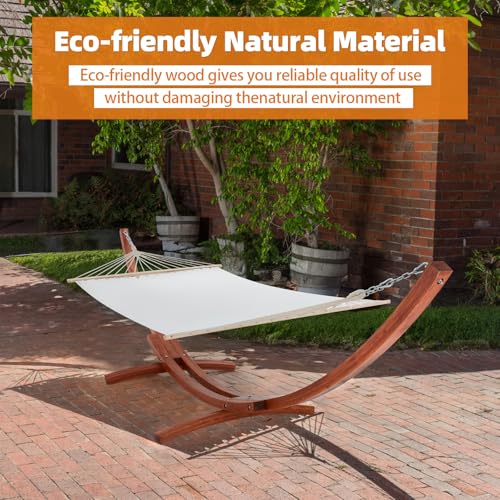 ECOTOUGE 12 FT Hammock with Stand, Single Person Heavy Duty Hammock Stand, Large Hammock Bed for Porch, Patio, Balcony, Garden, Backyard, White-Yellow - size: 12ft
