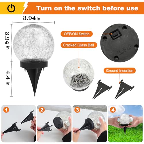 MLKNK Solar Globe Lights Outdoor Waterproof-Solar Balls-Solar Garden Lights-Orbs for Outside 8 Pack Cracked Glass Ball for Lawn Patio Yard Backyard Decorations - color: Warm White, size: 8 globes