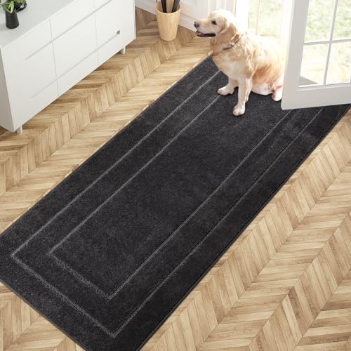 PURRUGS Dirt Trapping Door Mat 32" x 70", Non-Slip/Skid Machine Washable Entryway Rug, Dog Doormat, Super Absorbent Welcome Mat for Muddy Wet Shoes and Paws, Charcoal - color: Charcoal, size: 32" X 70"