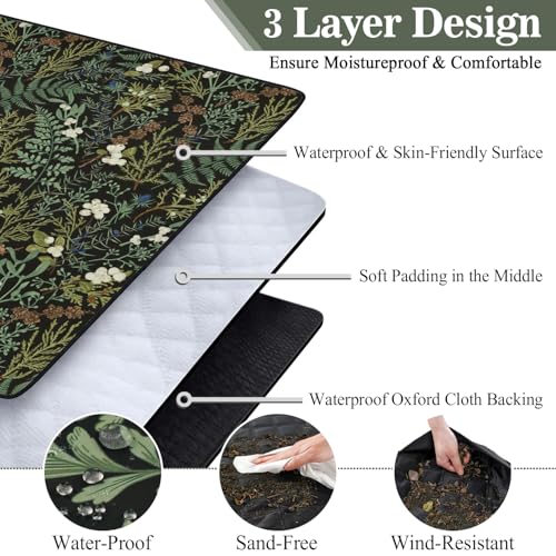 Picnic Blankets Waterproof Foldable Extra Large,80"x 80" Outdoor Beach Blanket Sandproof,3-Layer Lightweight Handy Mat Tote Picnic Camping Rugs for Outside Your Rv (Botanical Fern Leaves Floral Sage) - color: Picnic Blankets 8
