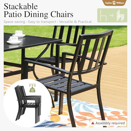 Sophia & William Patio Table and Chairs Set, Outdoor Dining Set for 4, 5 Piece Metal Patio Furniture, 37" Square Table with Wood-Like Tabletop(Stripe) - color: Stripe, size: 37" - Wood-like