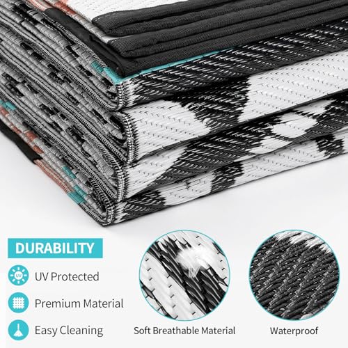 Outdoor Rugs Patio Camping Waterproof - 6x9 Plastic Straw Patio Rug Portable for Campers, Outside RVs Mat, Outdoor Area Carpet for Patios Clearance, Backyard Porch, Balcony, Picnic - color: Black Red, size: 6' x 9' (Rectangular)