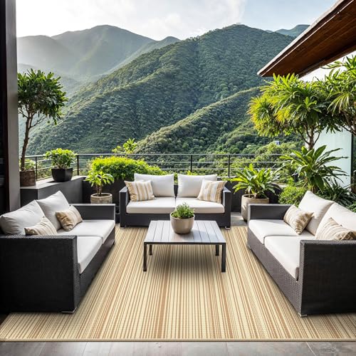 GENIMO Outdoor Rug 8x10 ft Waterproof, Reversible Plastic Straw Patio Rug for RV Camping Mat, Deck, Backyard Balcony Mat - Lightweight & Easy to Clean, CoffeeBeige - color: Coffeebeige, size: 8' x 10' (Rectangular)