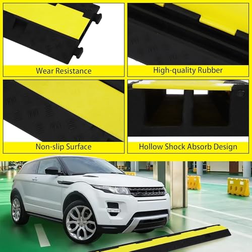 6 Pack Rubber Cable Protector Ramp with 2 Channel, 11000 LBS Load Capacity, Modular Floor Cord Wire Hose Cover, Heavy-Duty Driveway Speed Bump for High Traffic Areas - size: 6 Pack