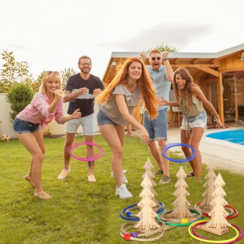 Liliful Christmas Wooden Tree Ring Toss Game Holiday Winter Party Game for Family Outdoor Indoor Yard Lawn Party Supplies 5 Scoreboard 10 Rings