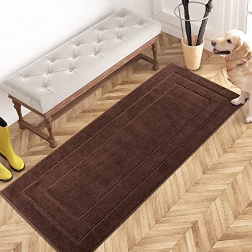 PURRUGS Dirt Trapping Door Mat 24" x 59", Non-Slip/Skid Machine Washable Entryway Rug, Dog Doormat, Super Absorbent Welcome Mat for Muddy Wet Shoes and Paws, Brown - color: Brown, size: 24" X 59"