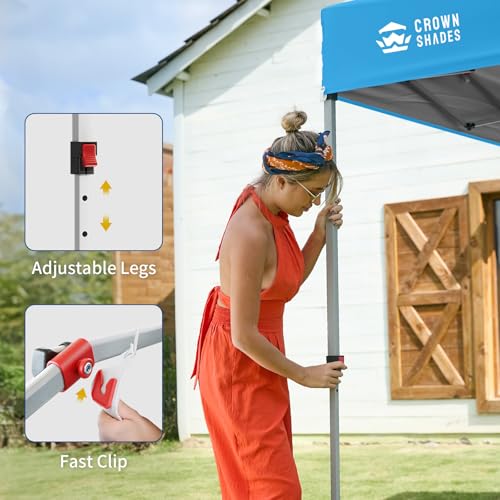 CROWN SHADES 10x10 Pop Up Canopy with 1 Side Wall - Beach Tent with One Push Setup - Outdoor Sun Shade for Events, Parties, Camping - Gazebo with STO-N-Go Cover Bag (Sky Blue) - color: Sky Blue, size: 10x10FT
