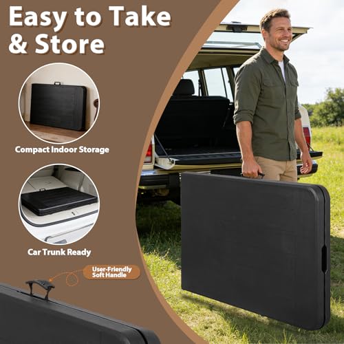 SUPER DEAL 8FT Folding Picnic Table for Indoor Outdoor, Portable Fold-in-Half Plastic Dining Camping Party Table with Carrying Handle, Black - color: Black, size: 95"x30", style: Rectangular