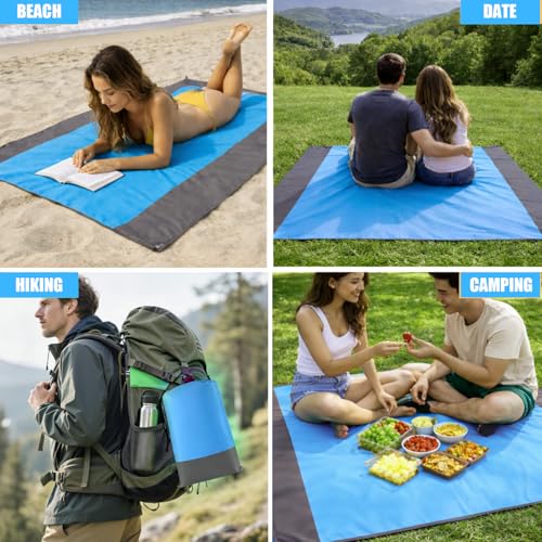 Waterproof Outdoor Mat Sandproof Blanket Lightweight Camping Ground Cover for Family Travel Relaxing Picnic Use 1 Pcs(Blue) - color: Blue