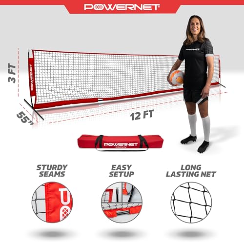 PowerNet Soccer Tennis Net, Portable Instant, Indoor Outdoor, Metal Collapsible Base Weighted, Durable Vertical Bow Posts, Quick Setup Easy Folding Storage, 1 Net + 1 Carrying Bag - size: 12 ft x 3 ft