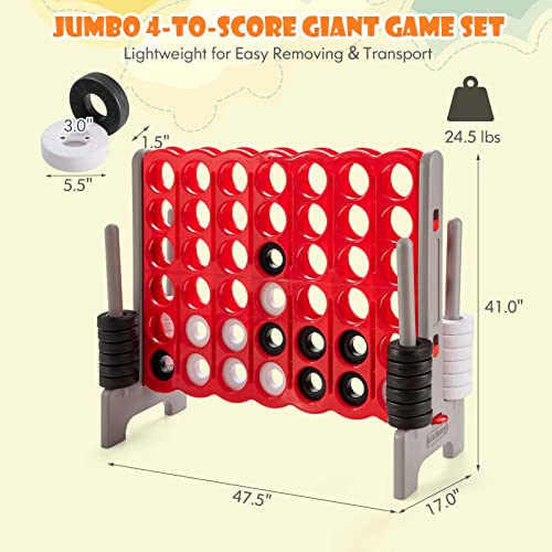 GLACER Giant 4-in-A-Row Game Set, 4-to-Score Game with Quick-Release Slider & 42 Jumbo Rings, 3.5FT Tall Outdoor Yard Games for Family Parties, Kids & Adults - color: Brown+red