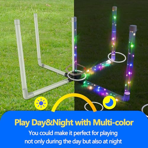 Outdoor Ring Toss Game, Upgraded 15-Inch Backyard and Lawn Games for Adults & Kids, Backyard Camping Sports Activities, Best Party Gifts for Ages 8-12+ Years Old, LED Ring Toss with Carry Case - color: Luminous Ring Edition