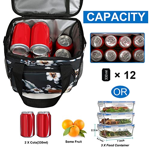 Femuar Lunch Bags for Women/Men, Insulated Lunch Bag for Work Office Picnic - Lunch Cooler Bag Leakproof Lunch Box with Adjustable Shoulder Strap - Hibiscus - color: Hibiscus, size: Medium Size