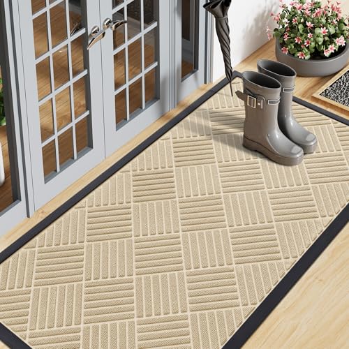 Smiry Front Door Mat Outside Entrance, Heavy Duty Outdoor Indoor Natural Rubber Doormat, Non Slip, Trap Dirt and Moisture, Easy Clean, Low Profile Patio Porch Entryway Mat, 71x23, Beige - color: Beige, size: 71" X 23"