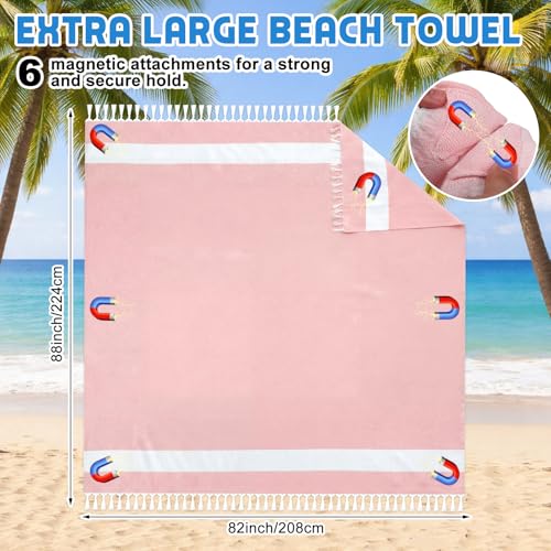 HunnmingRe 1 Pcs 82 x 88 Inch Extra Large Magnetic Beach Towel Oversized Turkish Blanket Cotton XXL Sandproof Towels Huge Big Giant Throw Quilt Blankets for Adult Picnic Camping Travel Pool (Pink) - color: Pink, size: 82 X 88 Inch