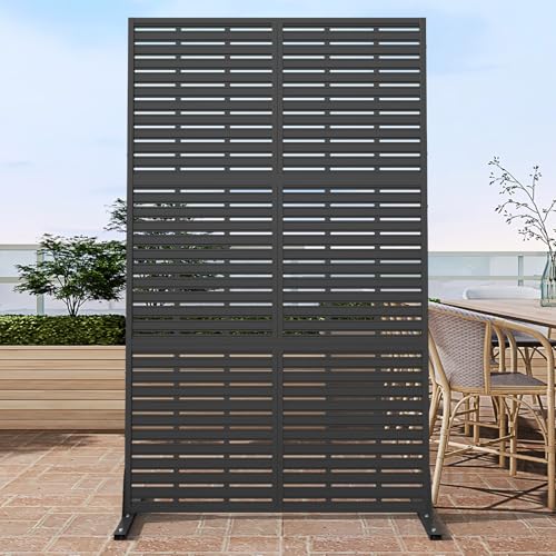 Metal Privacy Screen Outdoor with Stand, 6 ft Tall Decorative Privacy Fence Featuring Simple Assembly, Freestanding Fence Panels & Portable Divider Screens for Patio, Balcony, Garden, Backyard - color: Black&louvered, size: 72"H x 46.2"D