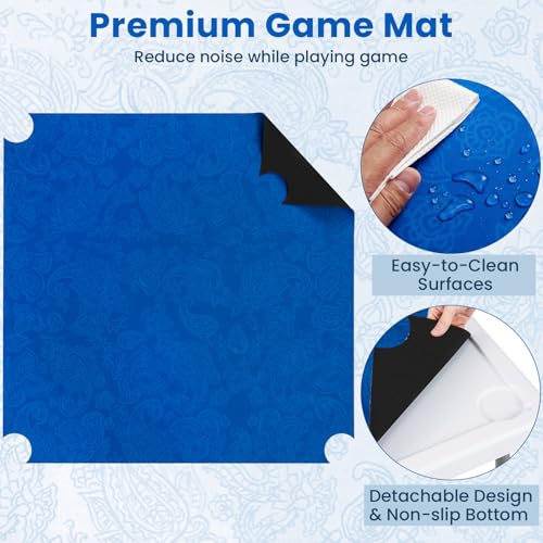 Goplus Mahjong Table, 35" Square Folding Card Table w/4Cup Holders, Anti Slip Mat, HDPE Tabletop, Metal Legs, Portable Mahjong Game Table for Domino Game, Picnic (Navy, Table w/Removable Mat) - style: Navy, Table w/Removable Mat