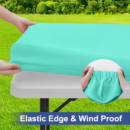 homing Rectangle Table Cloth Cover, Waterproof Polyester Elastic Fitted Tablecloth, Fits for 4 Foot Folding Tables, Washable Table Protector for Picnic, Camping, Outdoor (Aqua, 24" x 48") - color: Aqua, size: 48" x 24" (Rectangular)