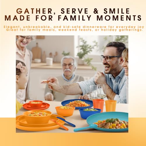 40 Piece Plastic Dinnerware Set for 8 with Cutlery, Unbreakable Plates and Bowls Set, Dishwasher & Microwave Safe Reusable Dish Set for Camping, RV, Outdoor Kitchen, Apartment Dining,Tropic Multicolor - color: Fiesta