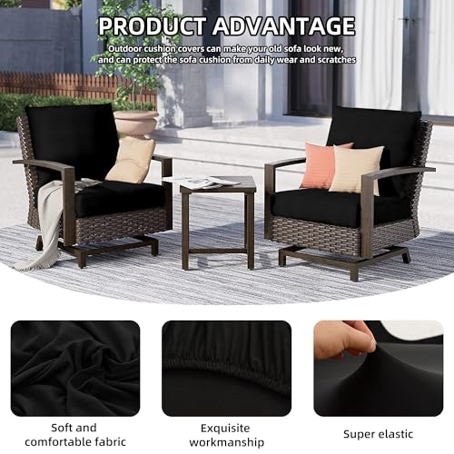 8Pcs Outdoor Cushion Covers, Patio Cushion Covers,Stretch Elastic Slipcovers, Replacement Washable & Reusable Furniture Protector for Patio Couch (Black,Cover Only) - color: Black, size: 8Pcs-Solid color