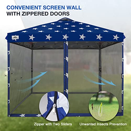 EAGLE PEAK 10x10 Outdoor Easy Pop up Canopy with Netting, Instant Screen Party Tent with Mesh Side Walls, American Flag - color: American Flag