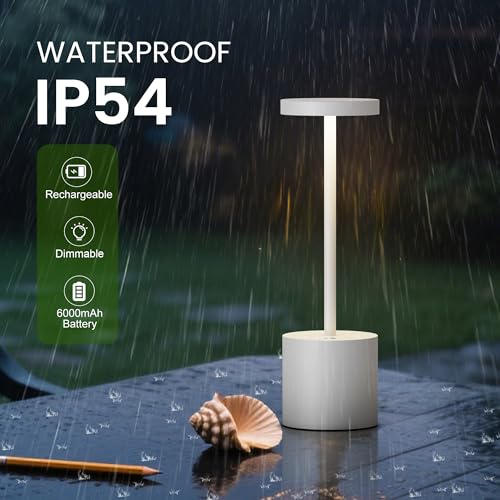 SAKRINGT 2 Pack Cordless Table Lamp Rechargeable,5000mAh Battery Operated Portable LED Table Light,Dimming Desk Lamp for Patio/Restaurant/Outdoor - color: 2Pack White