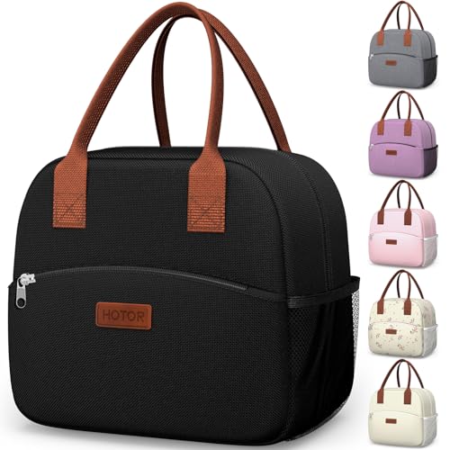 HOTOR Lunch Bag for Women & Men - Wear-Resistant Insulated Lunch Box with Large Capacity, Multi-Functional Cooler Bag for Office, Picnic, Black, 10L,10.60" x 5.90" x 9.50" - color: Black, size: 10L