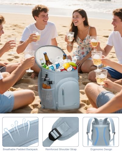 Pritent Cooler Backpack Insulated Waterproof,30/45 Cans Backpack Coolers Leakproof Lunch Backpack for Men Women Portable Soft Cooler Bag for Beach Camping Trave Picnic - color: Blue, size: 30 Cans