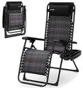 SereneLife Outdoor Adjustable Foldable Zero Gravity Lawn Chair – Weather-Resistant Rattan Recliner with Lockable Position, Detachable Side Table & Cup Holder, 265 lbs Capacity, Patio & Camping - color: Black