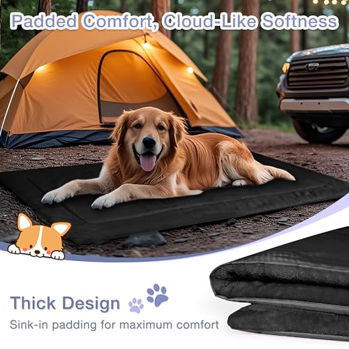 Kritter Planet Waterproof Foldable Dog Bed Pad for Camping & Travel, Portable Roll-Up Dog Bed Car Seat Pet Cushion Mat with Handles for Medium & Large Dogs, Indoor & Outdoor Use - color: Black, size: 50"x28"