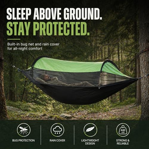Camping Hammock Tent with Mosquito Net & Rainfly – Waterproof Portable Backpacking Hammock for Camping, Hiking & Travel – Lightweight Outdoor Hammock for Trees by Altena