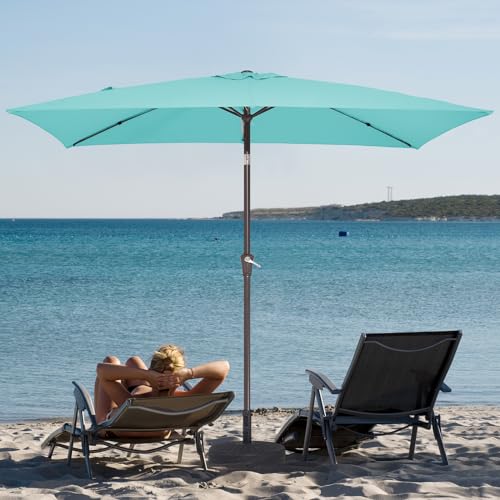 JEAREY 6.5x10 ft Rectangular Patio Umbrellas Outdoor Market Umbrella with Push Button Tilt and Crank, T-Blue - color: T-Blue, size: 6.5x10ft