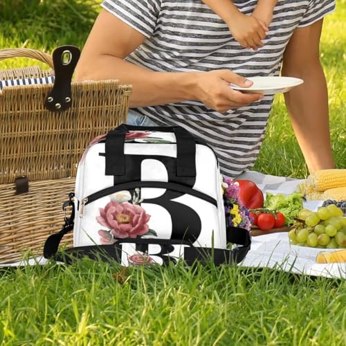 Letter B Insulated Lunch Bag for Women Men Reusable Waterproof Lunch Box Cooler Tote Bag One shoulder portable meal bag Portable Adult Lunchbox for Work Picnic Hiking Beach - color: Letter B
